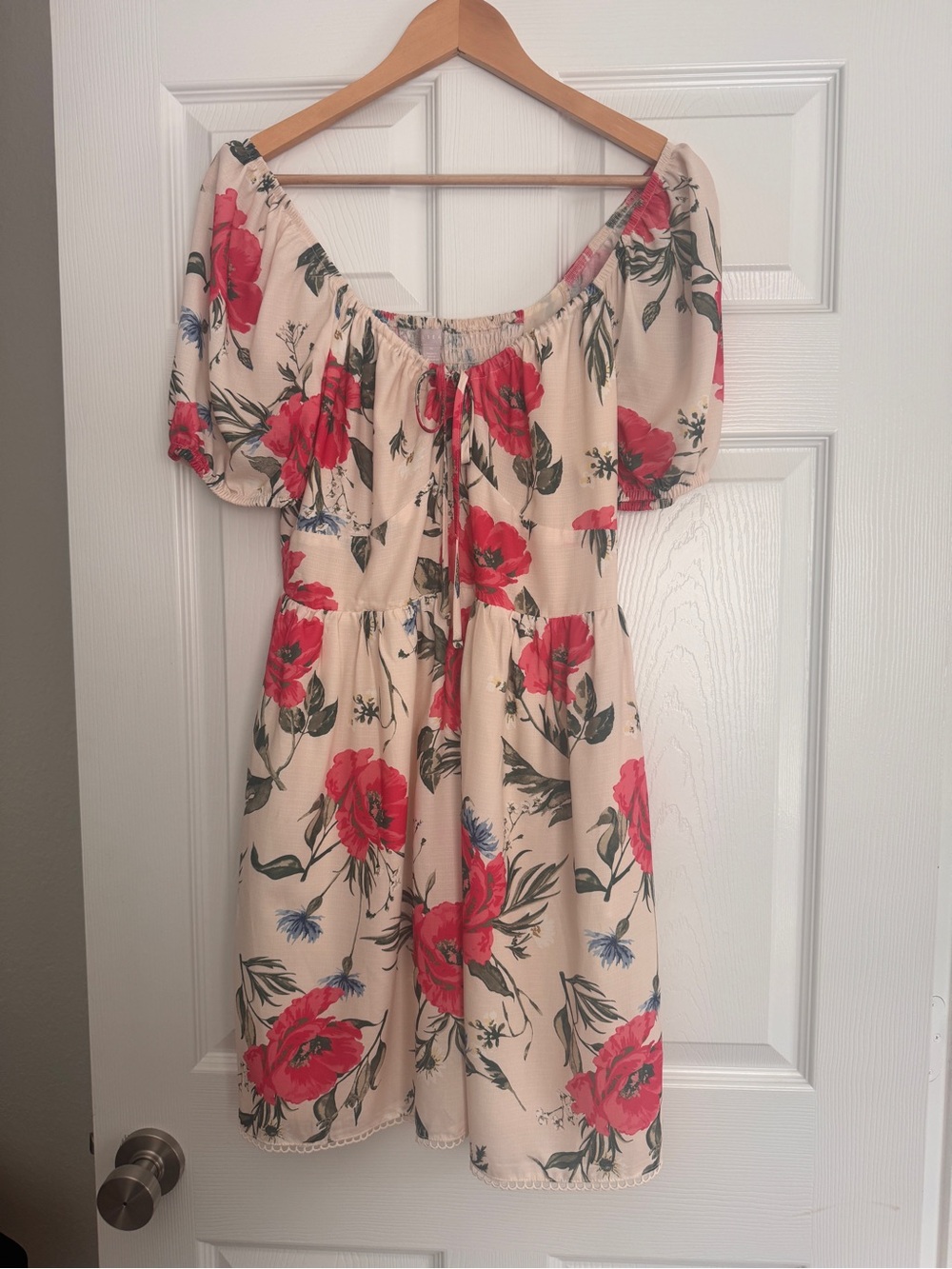 Chelsea28 Cream Mini Dress with Red Floral Print